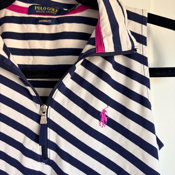 Polo Golf Navy and White Striped Sleeveless Polo Shirt | XS - Picture 3 of 4